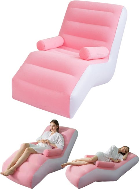 أريكة استرخاء قابلة للنفخ مفرد – أريكة هوائية فاخرة بتصميم مريح S-Shape يدعم الجسم بالكامل – Sofa Inflatable سميكة مقاومة للتآكل بقدرة تحمل عالية وثبات ضد الانقلاب – أريكة استجمام محمولة للاستخدام المنزلي والخارجي للبلكونة وغرفة النوم وغرفة المعيشة والرحلات والتخييم – لون وردي أنيق بسطح ناعم قابل للتهوية – كرسي استرخاء وكنبة قابلة للنفخ للراحة والقراءة والقيلولة